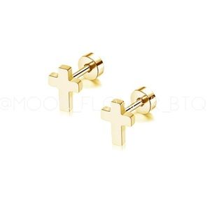 Tiny Gold Cross Flat Back Earrings 18k Gold Plated Stainless Steel
